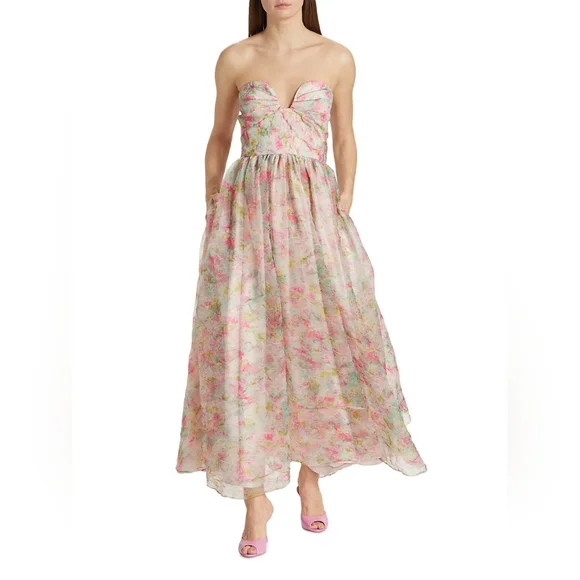 ML Monique Lhuillier Floral Crinkled Organza Maxi Dress - Picture 4 of 10